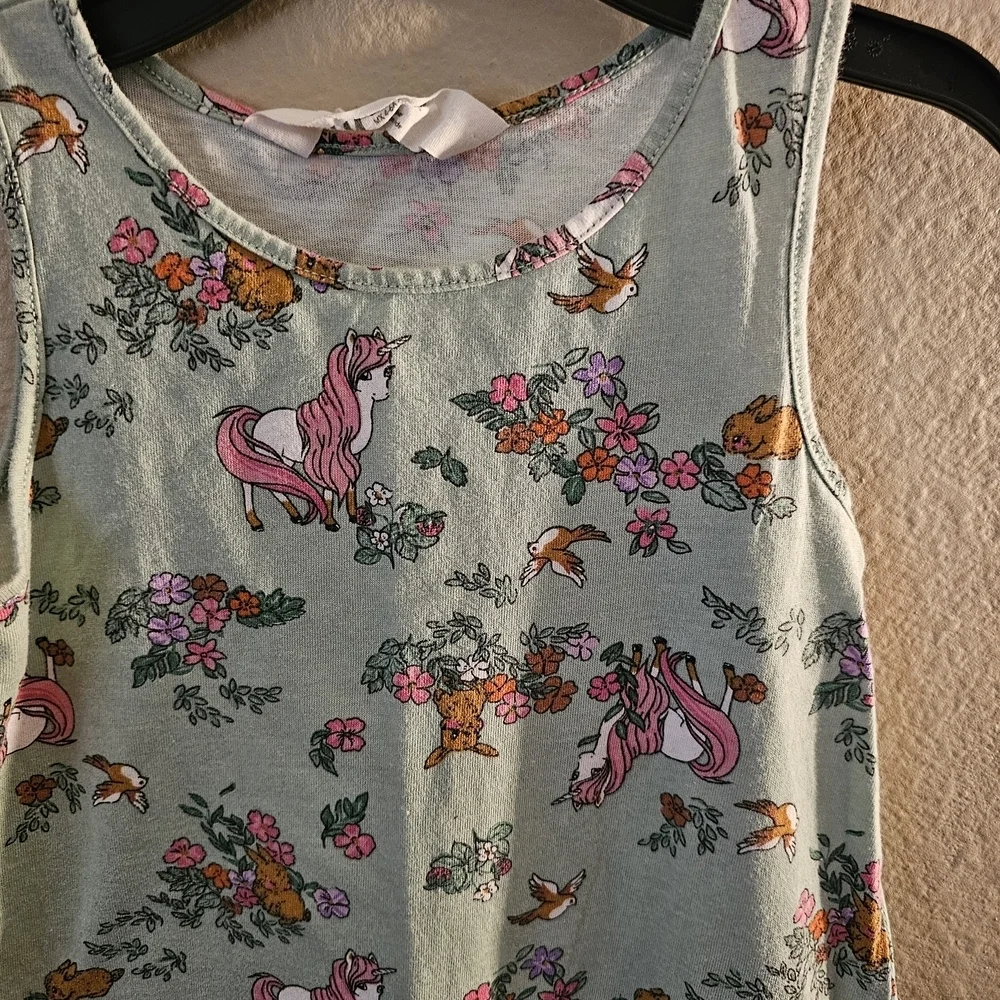 H&M Kids Dress with Unicorn and Floral Print - Mint Green and Pink
